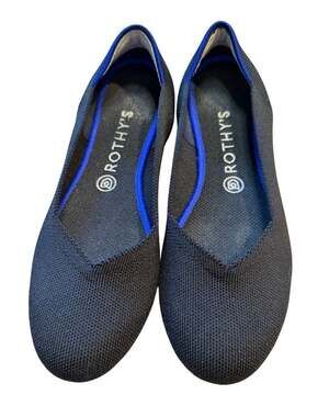 Rothy's The Flat Round Toe Ballet Flats in Black Solid Blue Halo Women's Size 9.